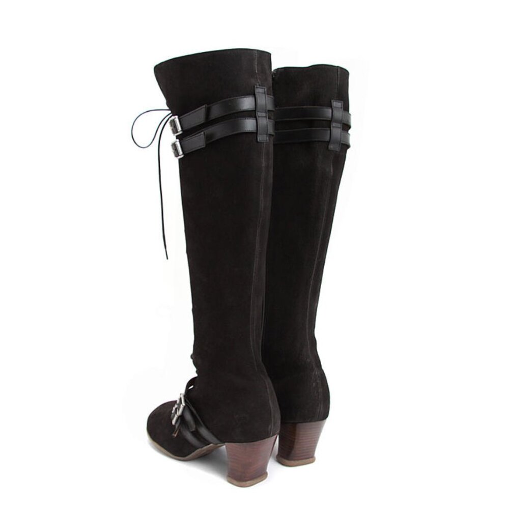 JOHN FLUEVOG OPERETTAS: HJORDIS  BLACK Suede LEATHER KNEE HIGH BOOTS 9.5 - Picture 3 of 15